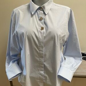 Zara Light Blue Button-Front Cotton Shirt with Gold Accents